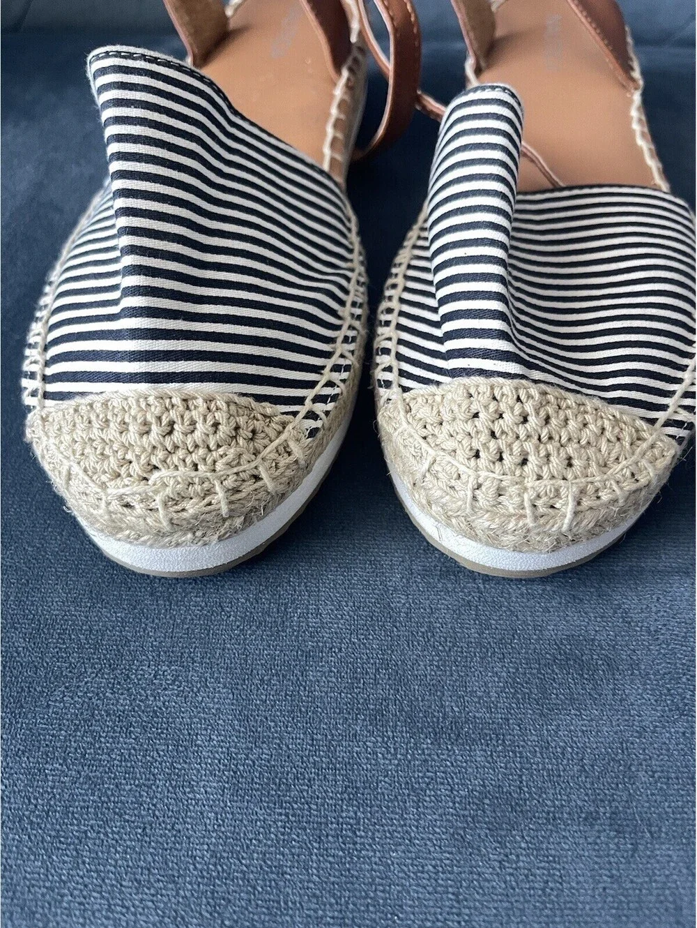 NAUTICA Espadrille Sandals Ankle Straps Black White Stripe Sz 7.5 Coastal NEW